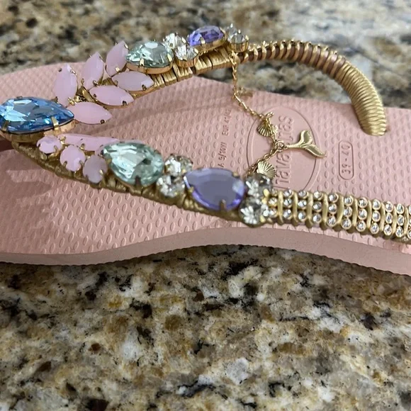 Custom Rhinestone Havaianas Flip Flops Sandals Pink 39-40 - Picture 5 of 5
